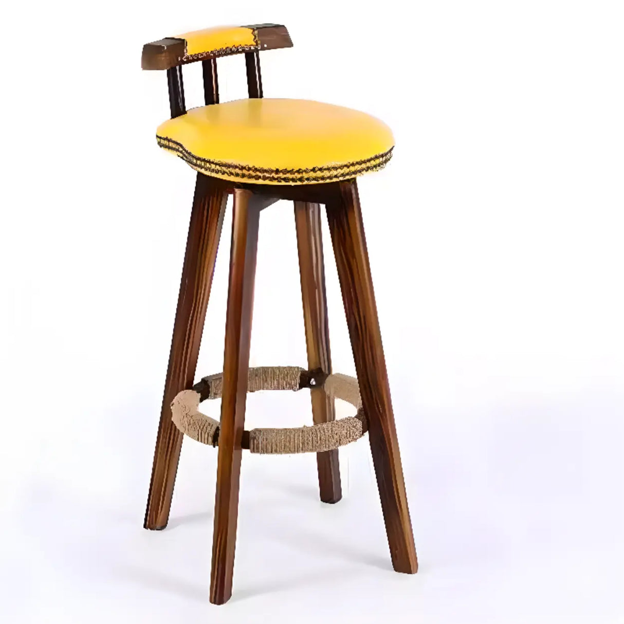 Unfinished Wood Round Low Back Leather Bar Stools Image - 20