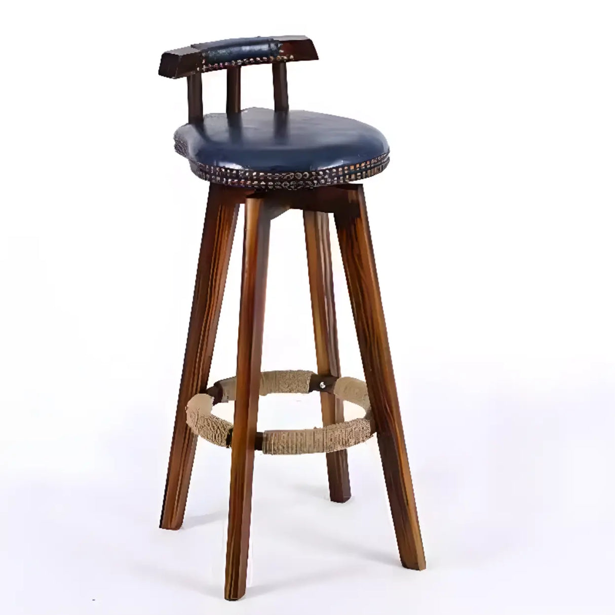 Unfinished Wood Round Low Back Leather Bar Stools Image - 21