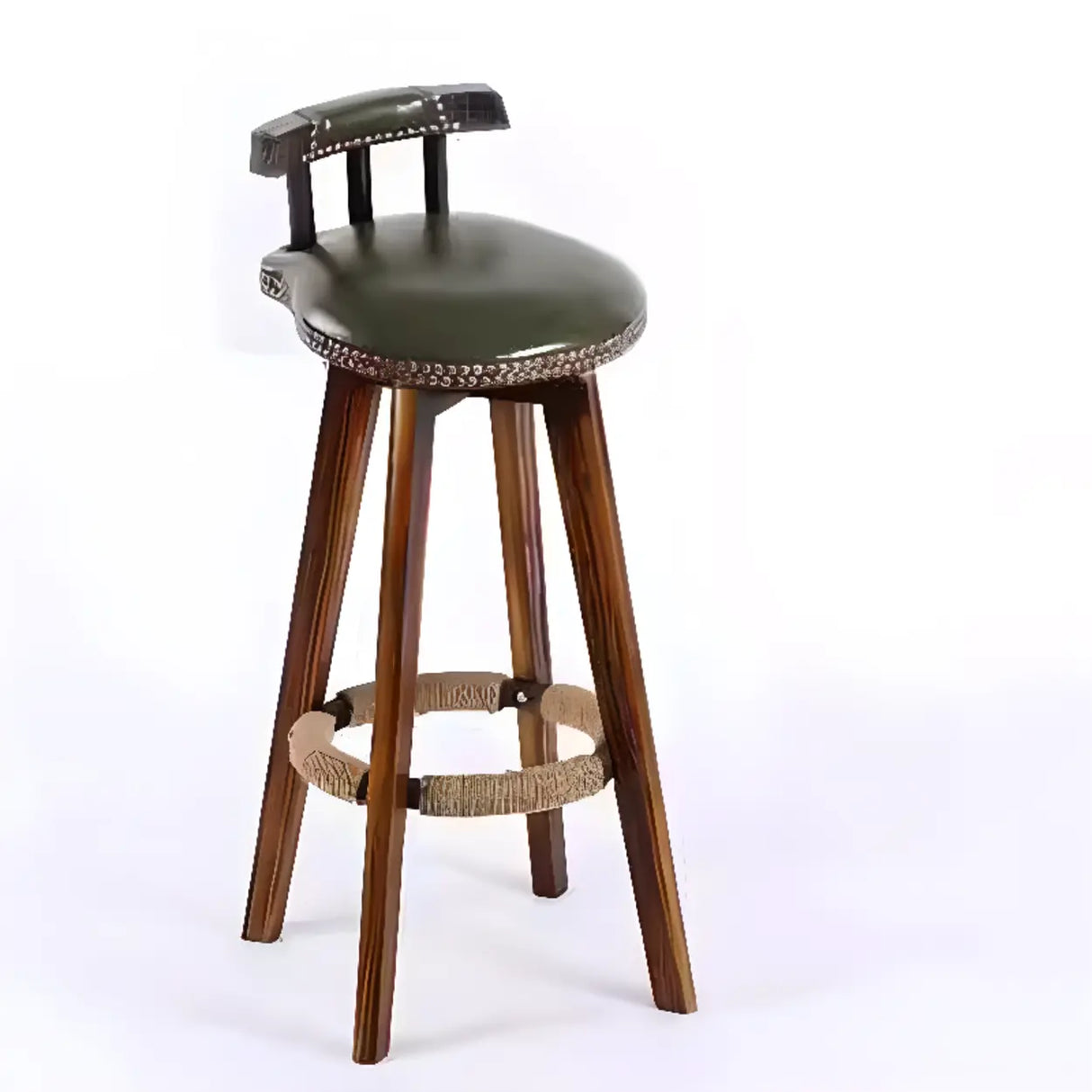 Unfinished Wood Round Low Back Leather Bar Stools Image - 22