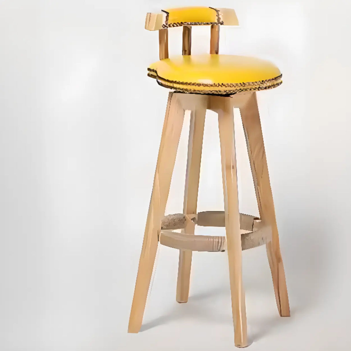 Unfinished Wood Round Low Back Leather Bar Stools Image - 23