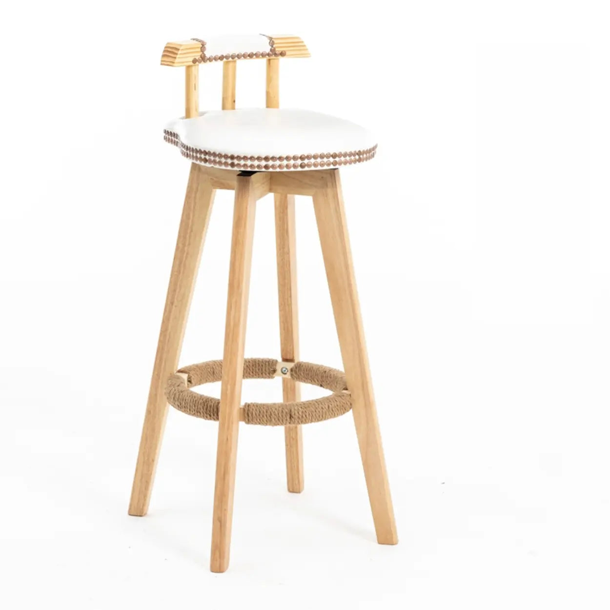 Unfinished Wood Round Low Back Leather Bar Stools Image - 3