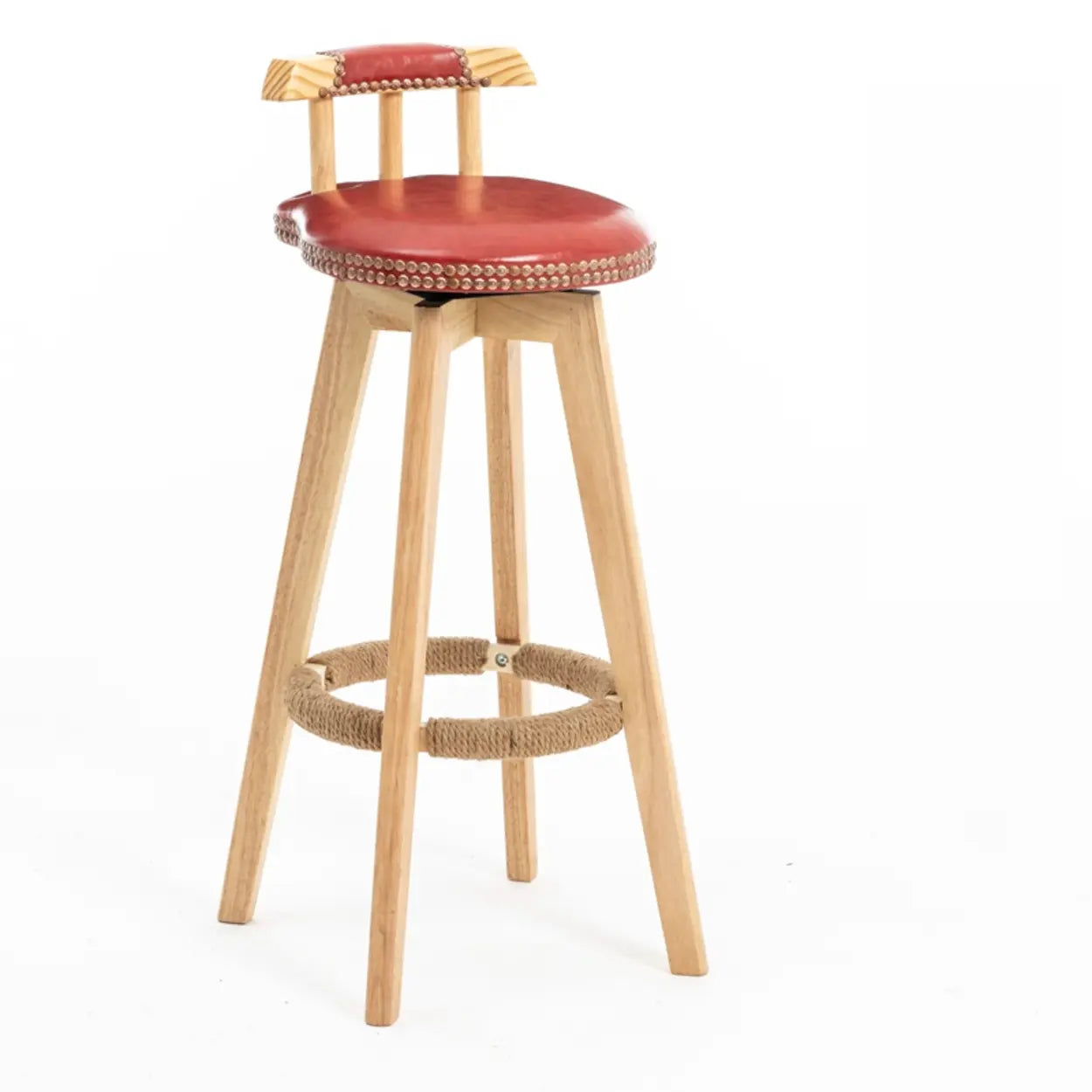 Unfinished Wood Round Low Back Leather Bar Stools Image - 8