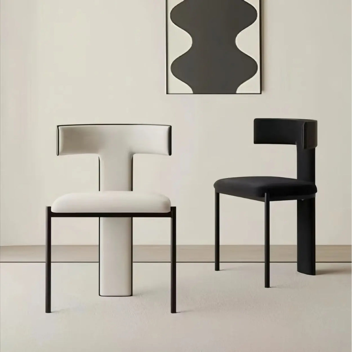 Unique 3 Legs T-Back Armless Upholstered Dining Chair Image - 1