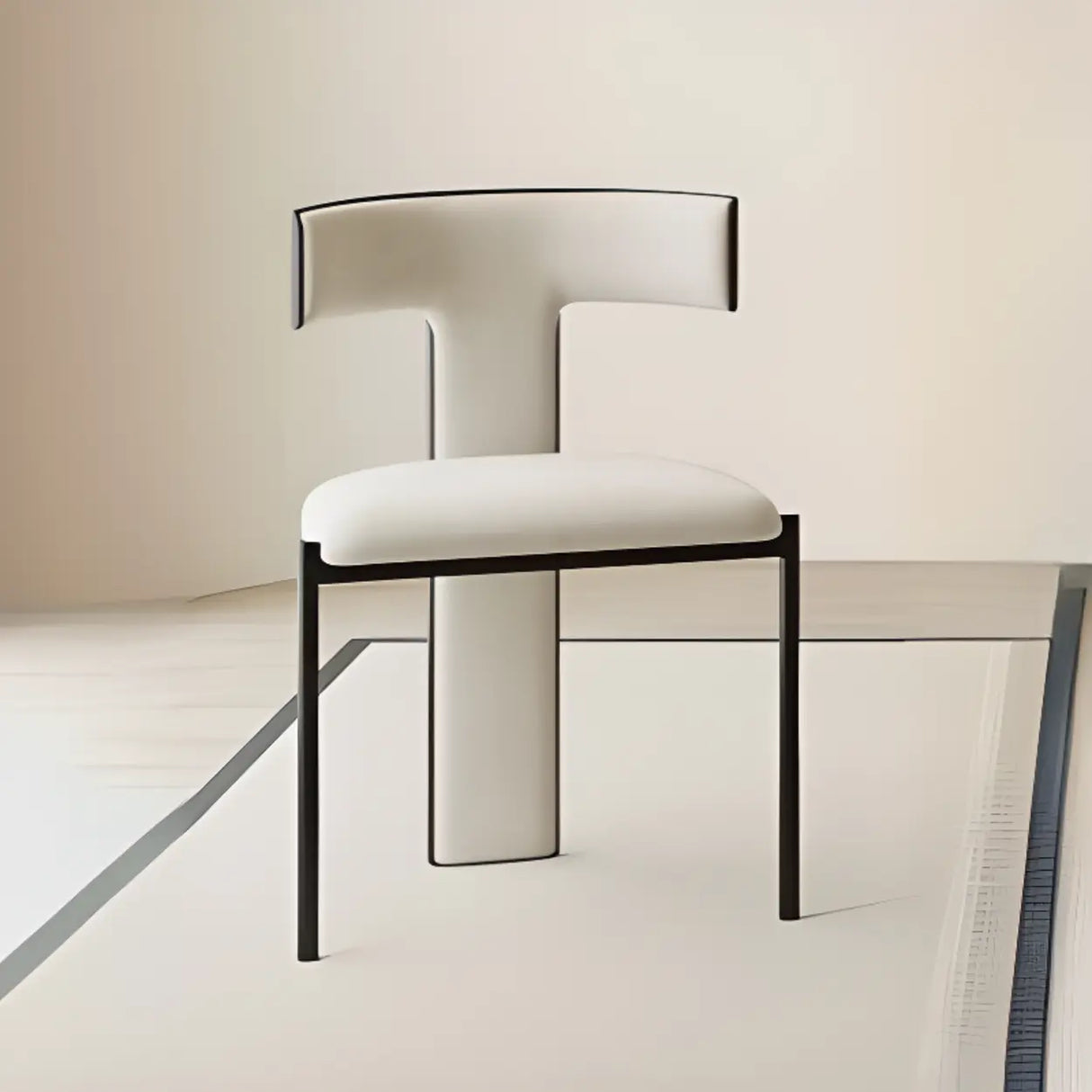 Unique 3 Legs T-Back Armless Upholstered Dining Chair Image - 5