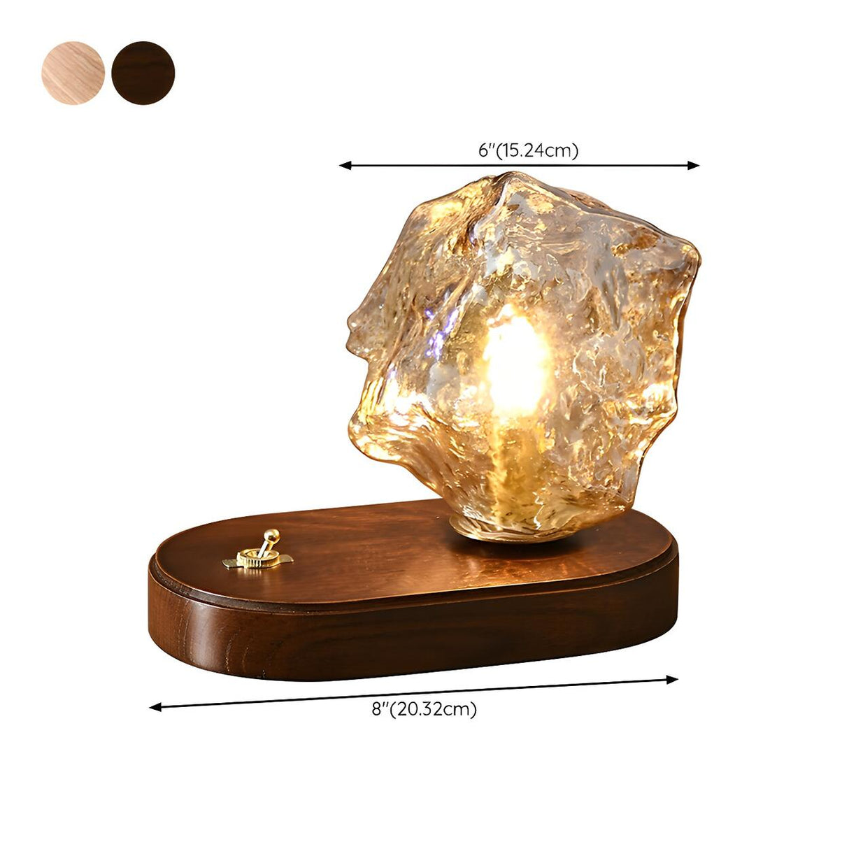 Unique Art Rock Shape Glass Shade Wood Base Table Lamp