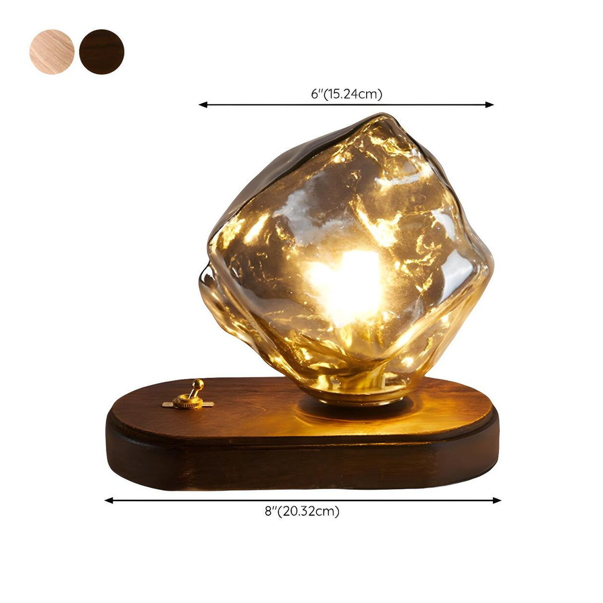 Unique Art Rock Shape Glass Shade Wood Base Table Lamp Image - 16