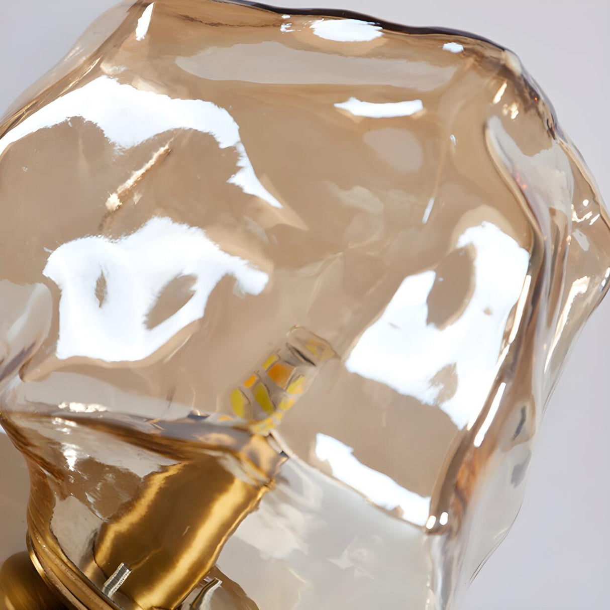 Unique Art Rock Shape Glass Shade Wood Base Table Lamp Image - 8