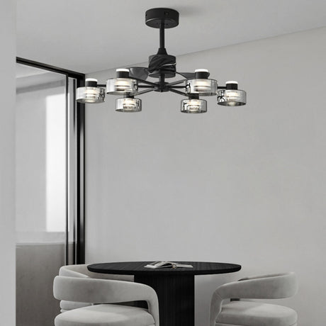 Unique Black Sputnik Remote Chandelier Fan with Light Image - 2