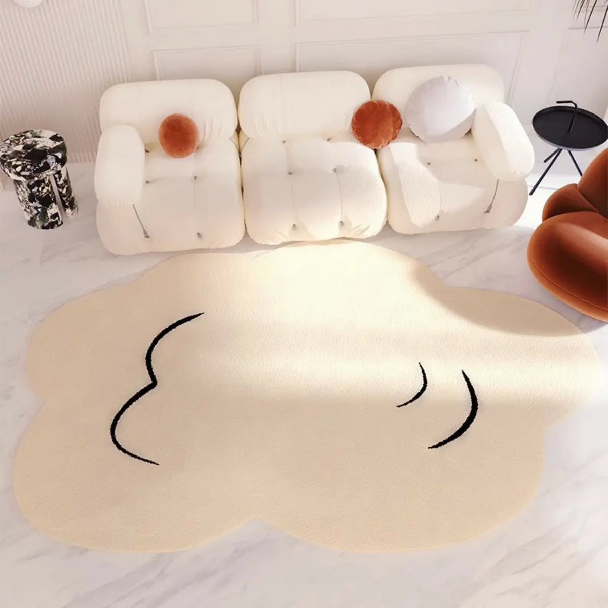 Unique Cloud Shape Shearling Beige Anti-Slip Area Rug Image - 1