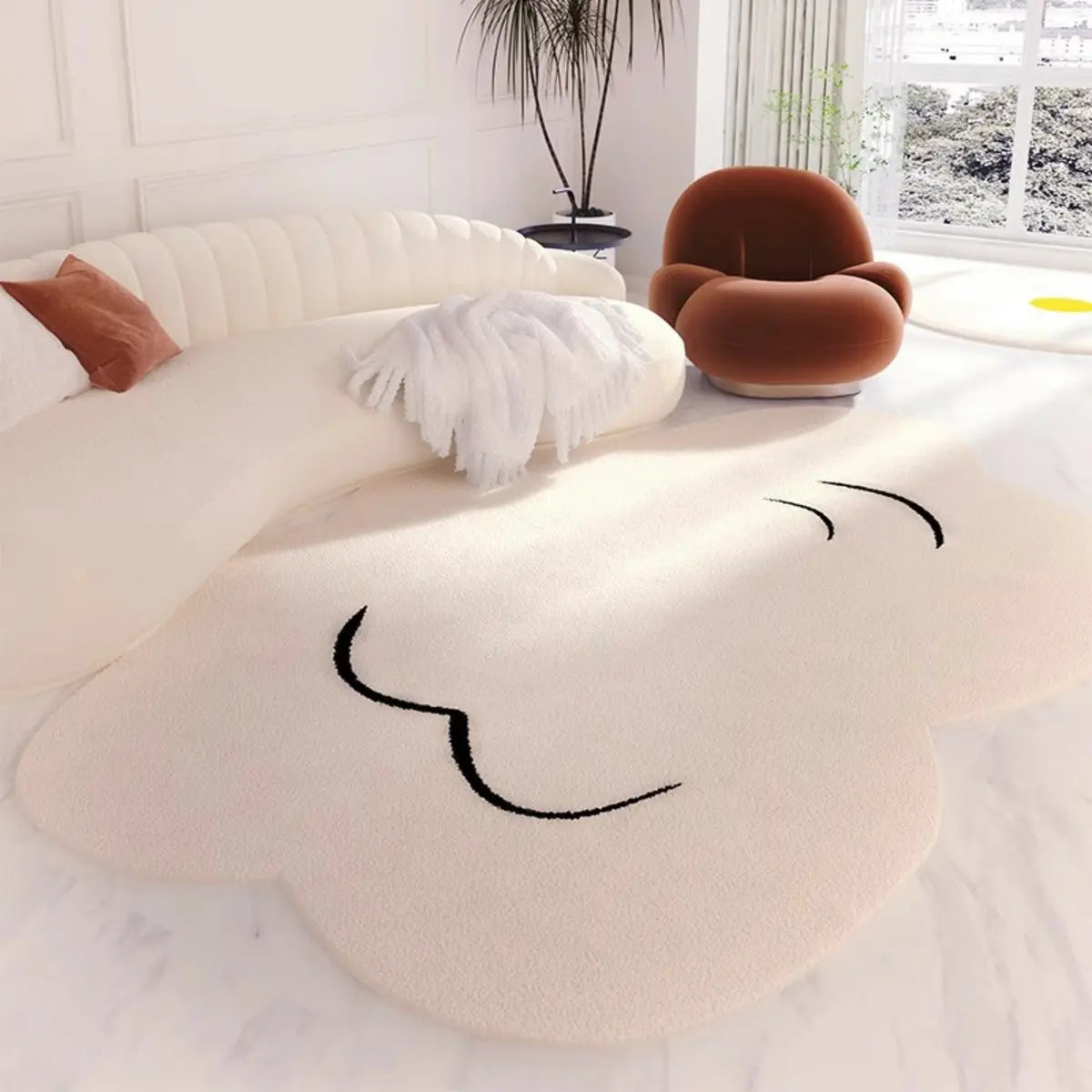 Unique Cloud Shape Shearling Beige Anti-Slip Area Rug Image - 11