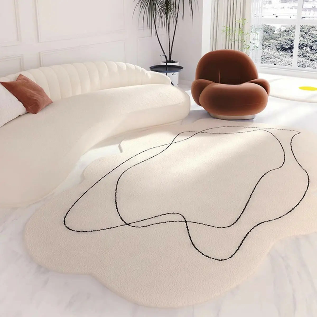 Unique Cloud Shape Shearling Beige Anti-Slip Area Rug Image - 13