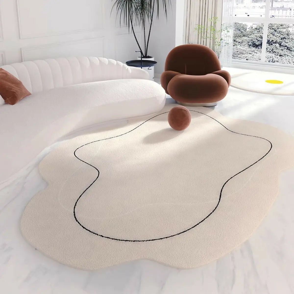 Unique Cloud Shape Shearling Beige Anti-Slip Area Rug Image - 2
