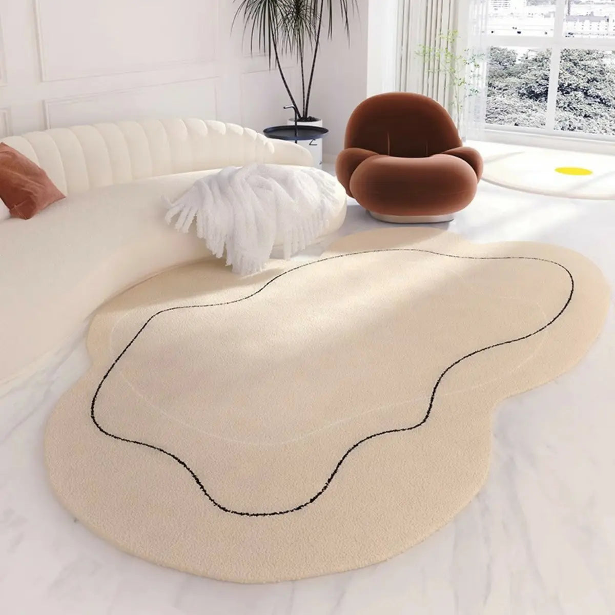 Unique Cloud Shape Shearling Beige Anti-Slip Area Rug Image - 3
