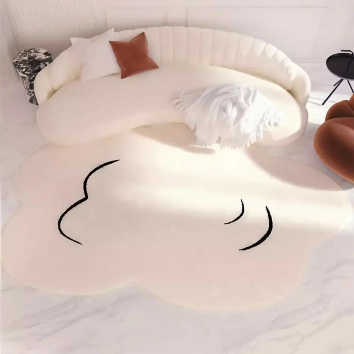 Unique Cloud Shape Shearling Beige Anti-Slip Area Rug Image - 4