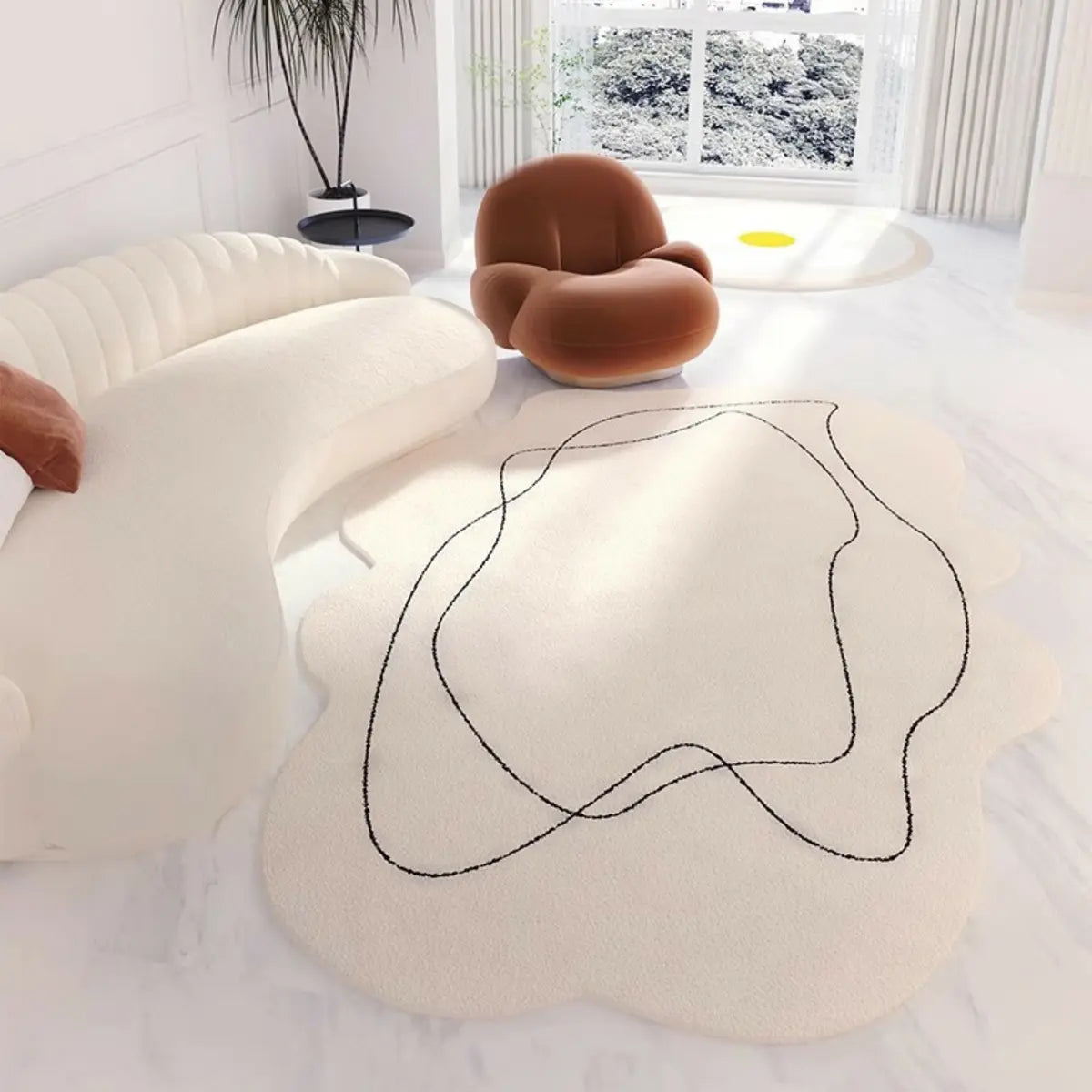 Unique Cloud Shape Shearling Beige Anti-Slip Area Rug Image - 6