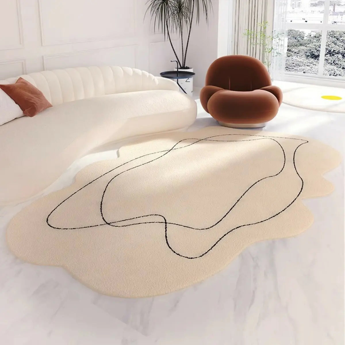 Unique Cloud Shape Shearling Beige Anti-Slip Area Rug Image - 7