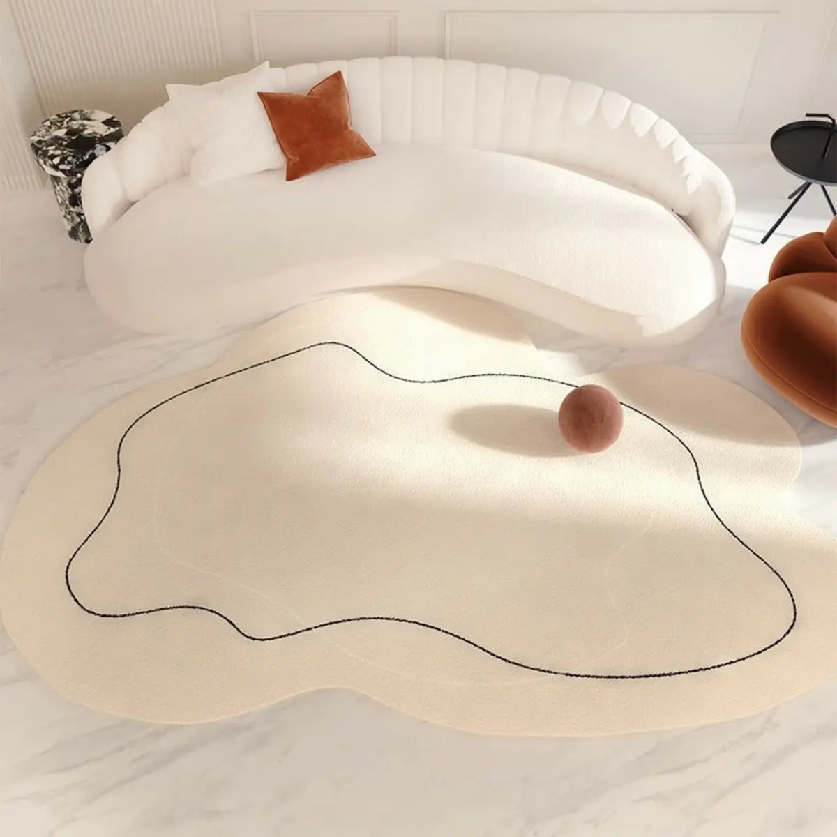 Unique Cloud Shape Shearling Beige Anti-Slip Area Rug Image - 8