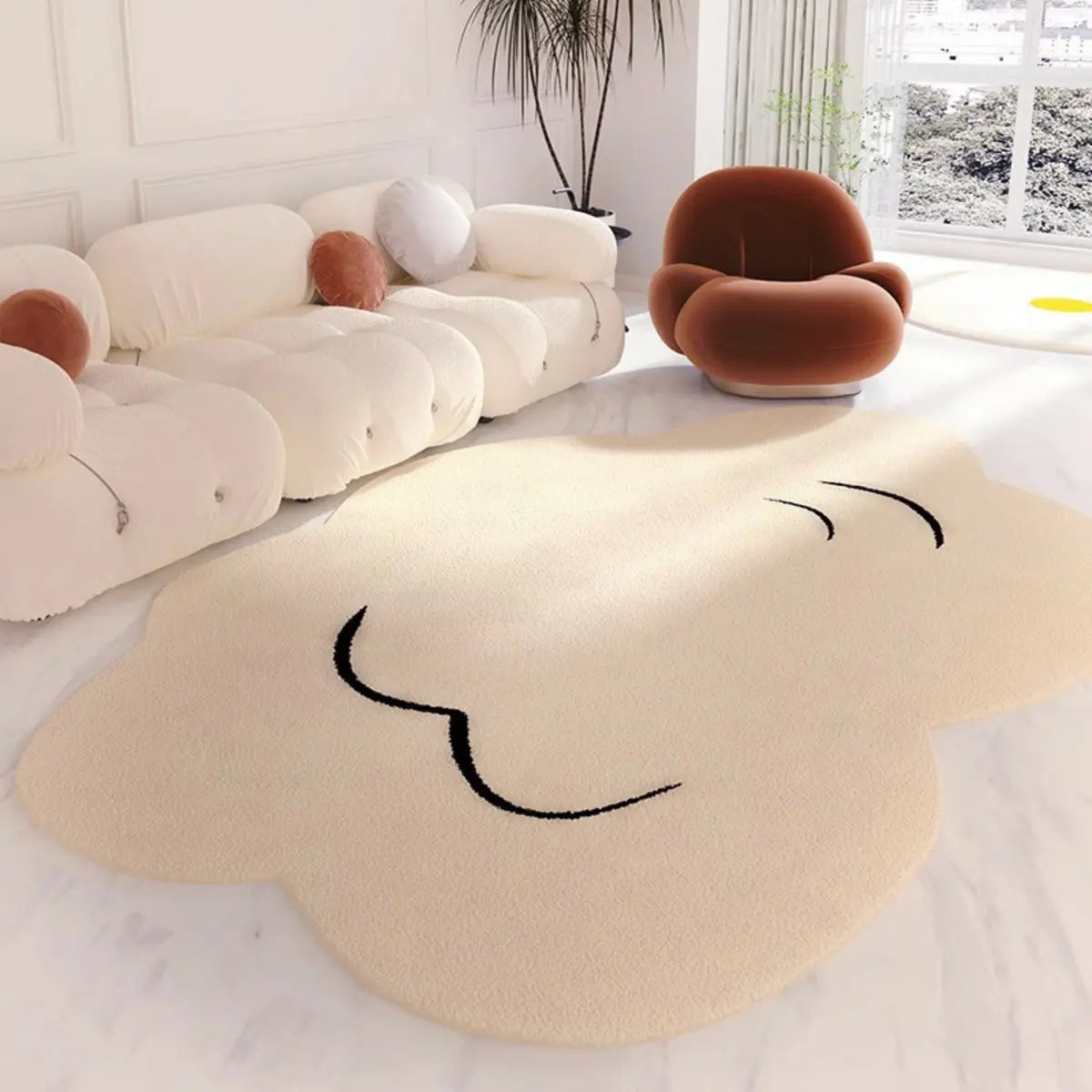 Unique Cloud Shape Shearling Beige Anti-Slip Area Rug Image - 9