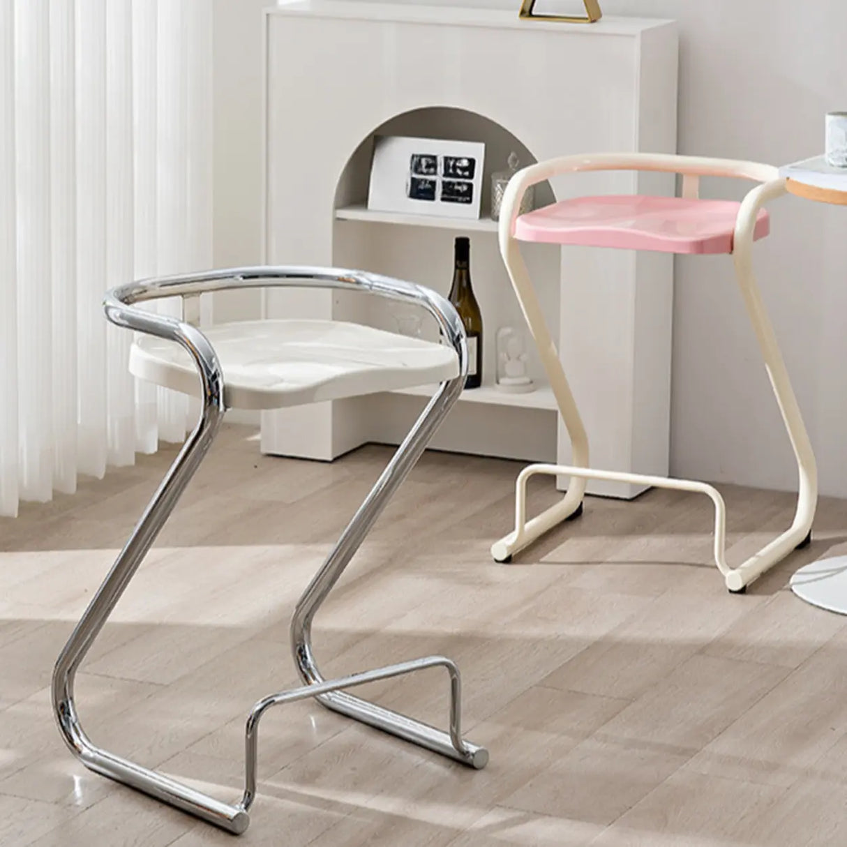 Unique Curved Sled Base Bucket Bar Stool with Footrest Image - 7