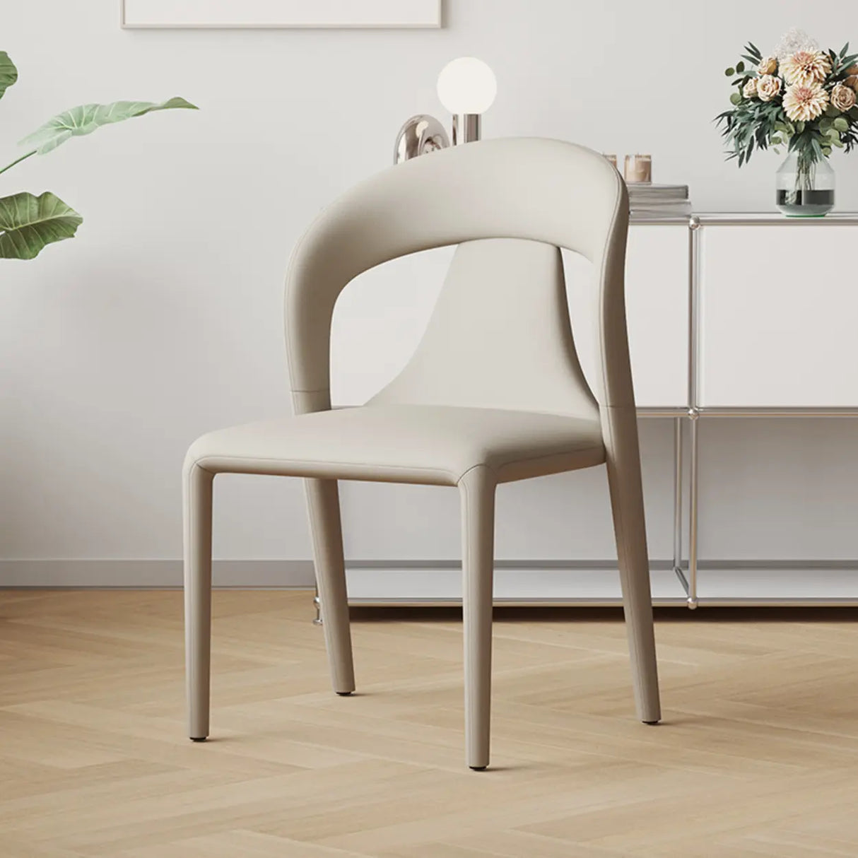 Unique Faux Leather Armless Upholstered Dining Chair Image - 2