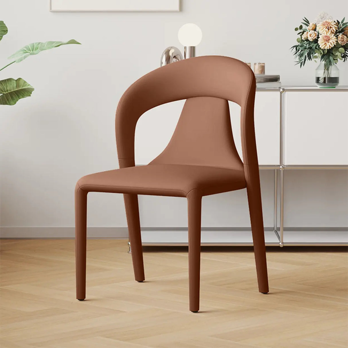 Unique Faux Leather Armless Upholstered Dining Chair Image - 3