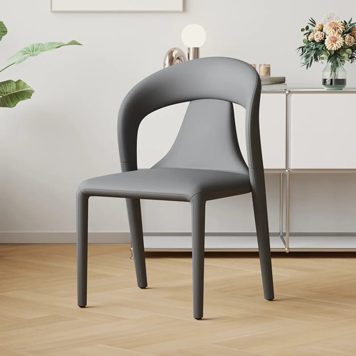 Unique Faux Leather Armless Upholstered Dining Chair Image - 5