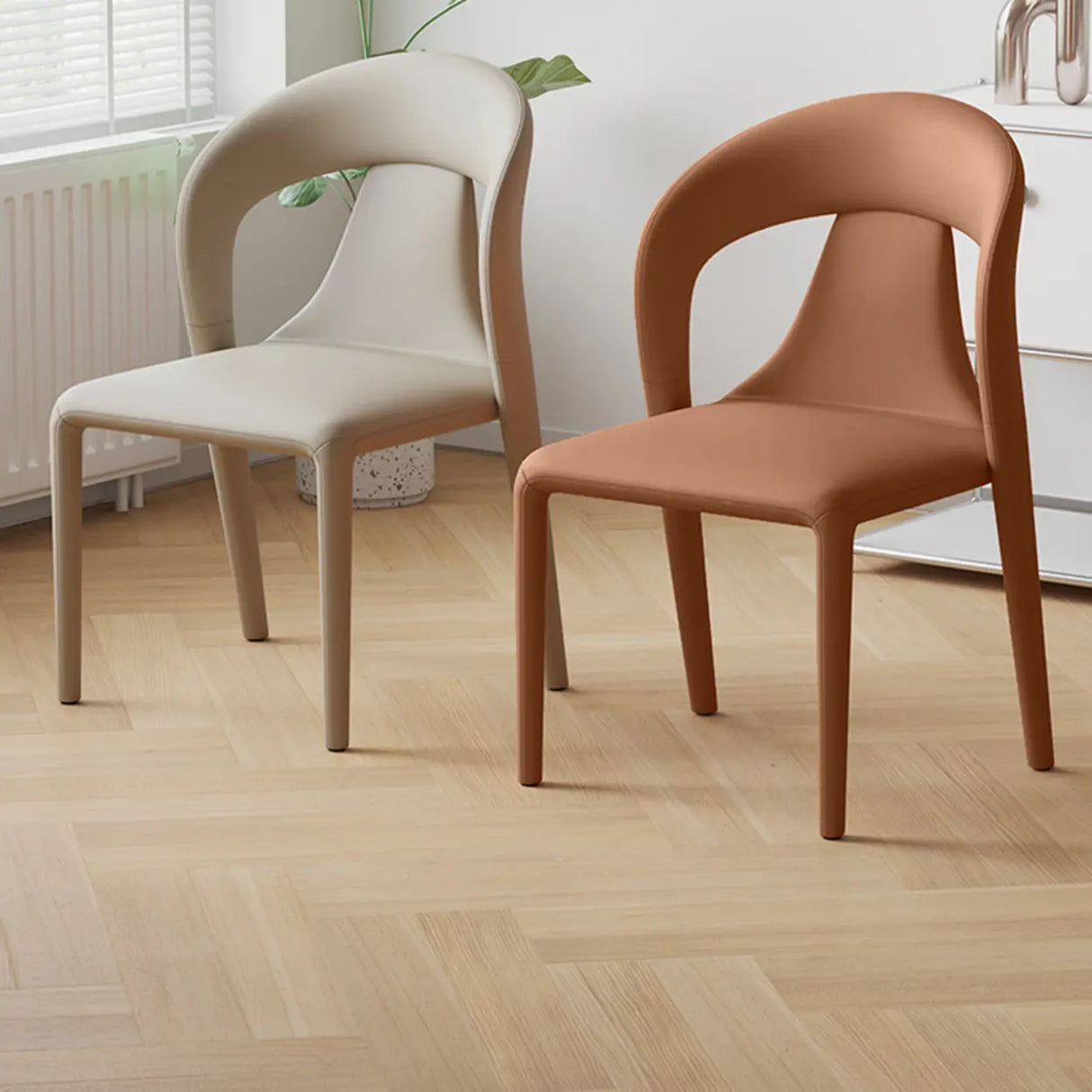 Unique Faux Leather Armless Upholstered Dining Chair Image - 6