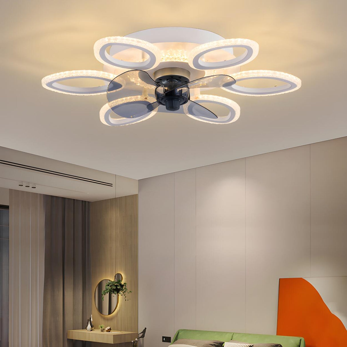 Unique Flower-Shaped Modern Ceiling Fan with LED Light Image - 15