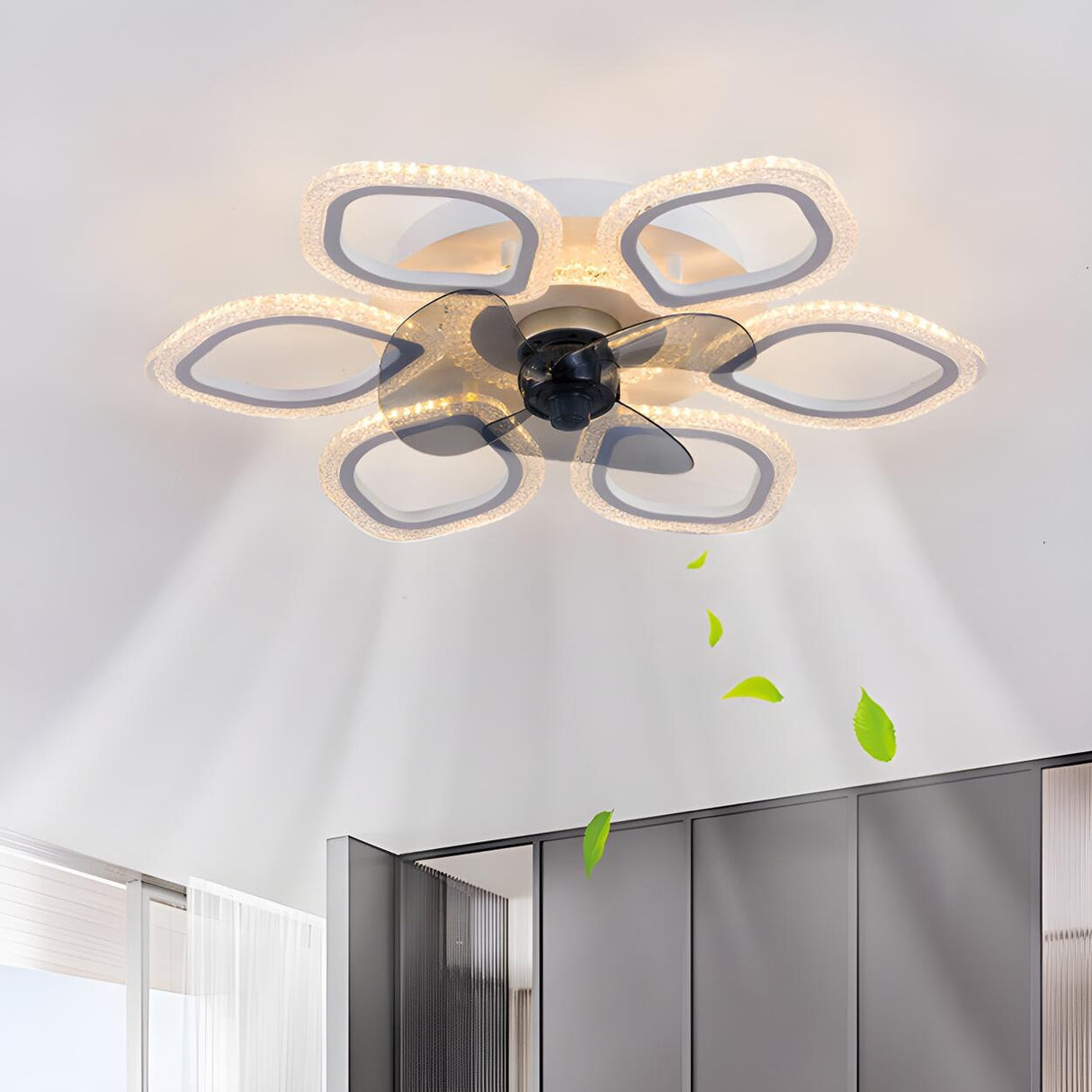 Unique Flower-Shaped Modern Ceiling Fan with LED Light Image - 16