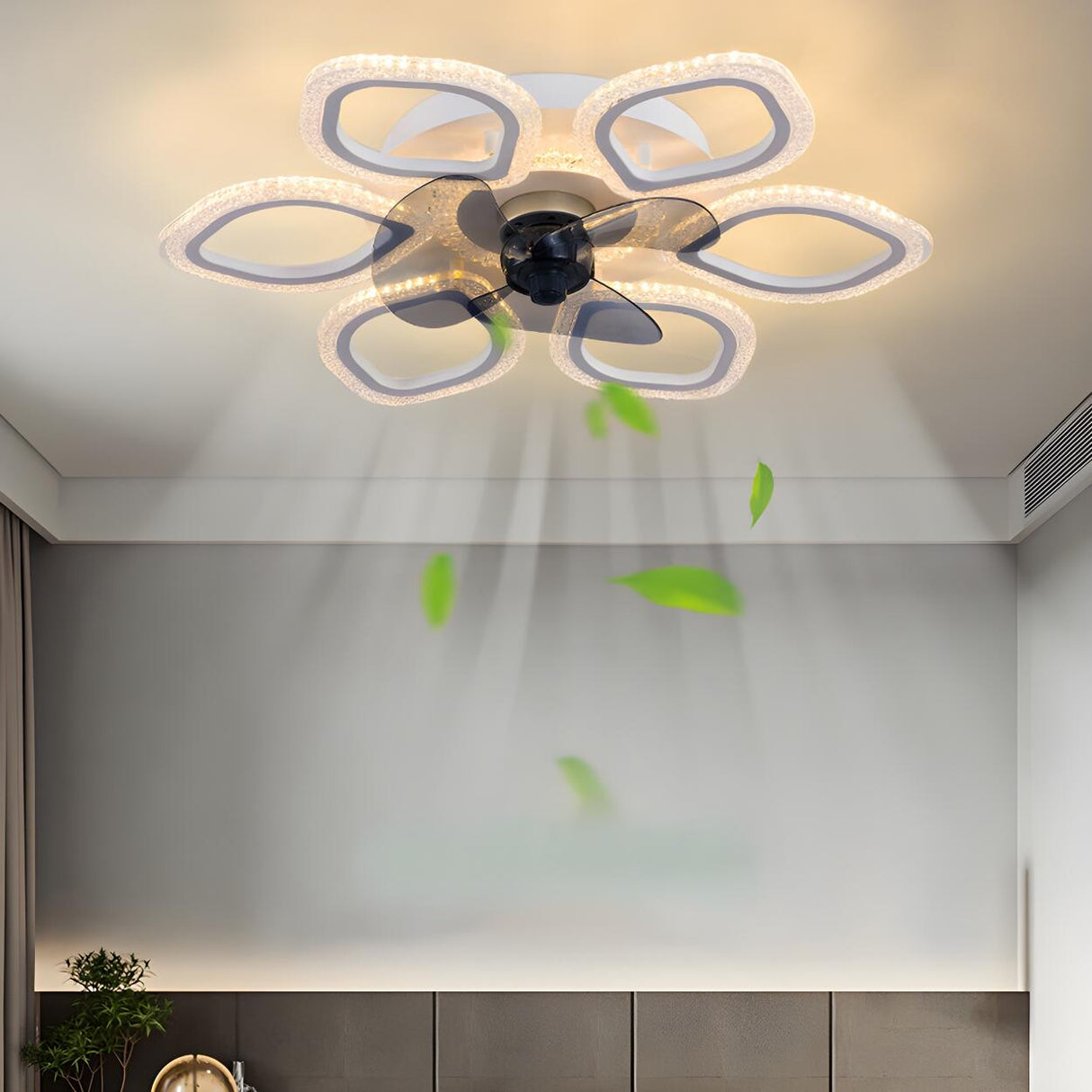 Unique Flower-Shaped Modern Ceiling Fan with LED Light Image - 17