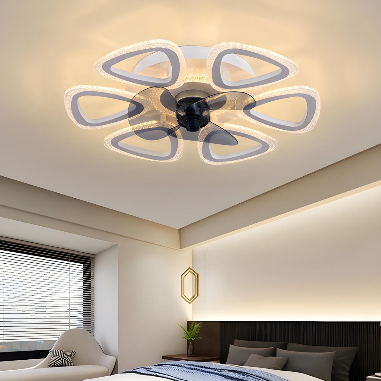Unique Flower-Shaped Modern Ceiling Fan with LED Light Image - 3