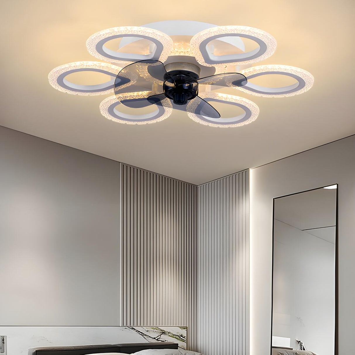 Unique Flower-Shaped Modern Ceiling Fan with LED Light Image - 5