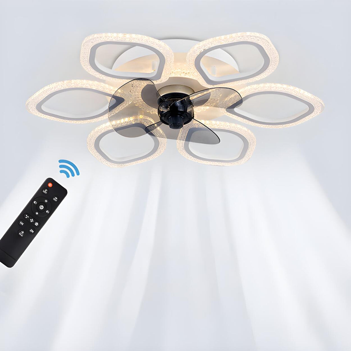 Unique Flower-Shaped Modern Ceiling Fan with LED Light Image - 8