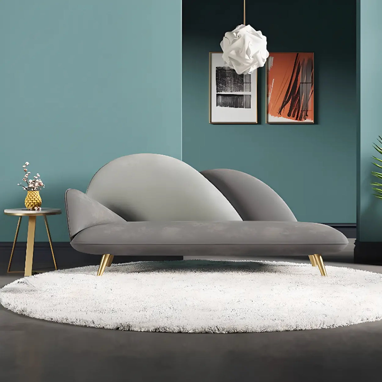 Unique Grey Solid Color Velvet Large Chaise Lounge Sofa Image - 1