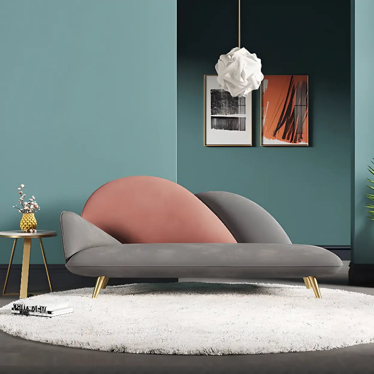 Unique Grey Solid Color Velvet Large Chaise Lounge Sofa Image - 4