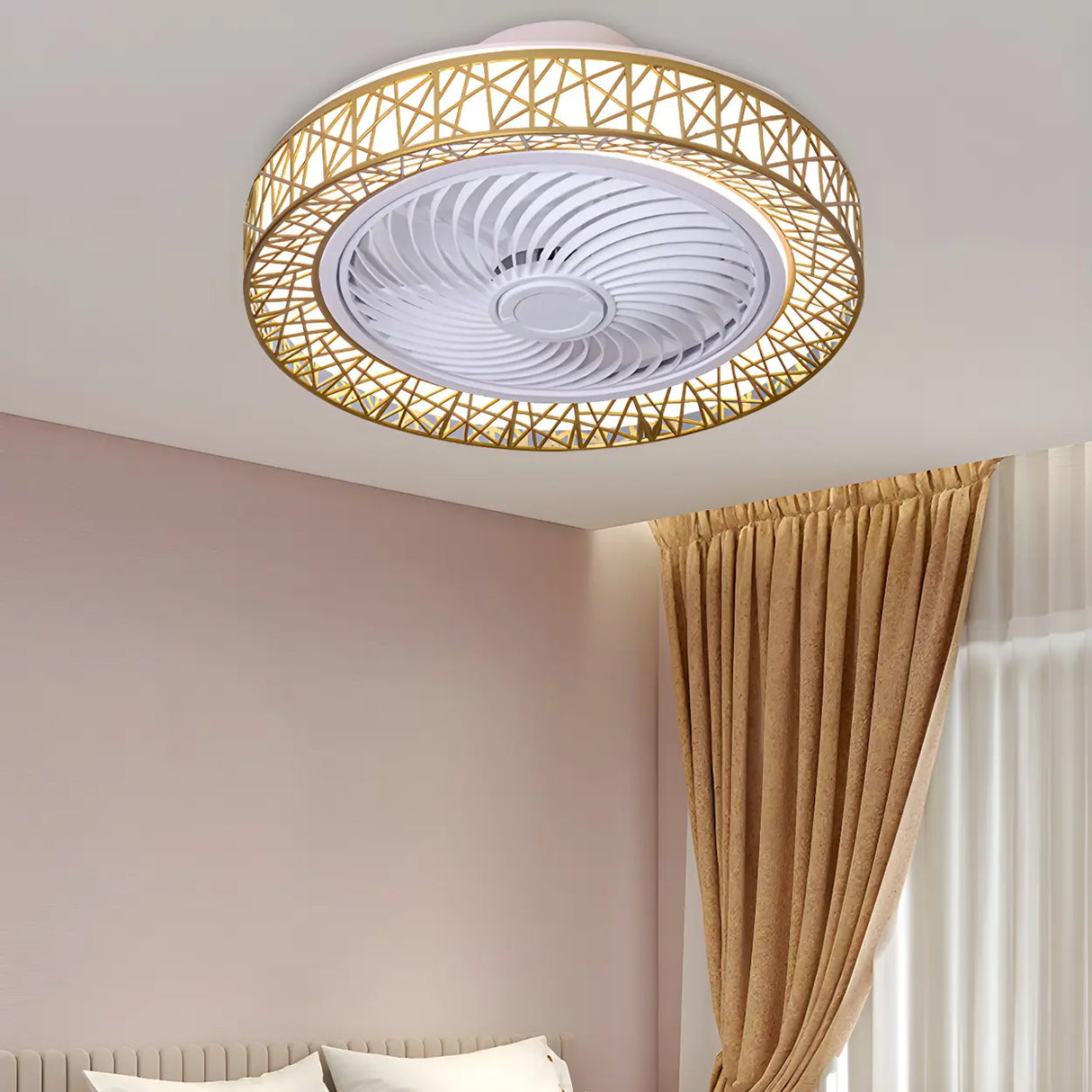 Unique Hollow Round Bladeless Ceiling Fan With Light Image - 1