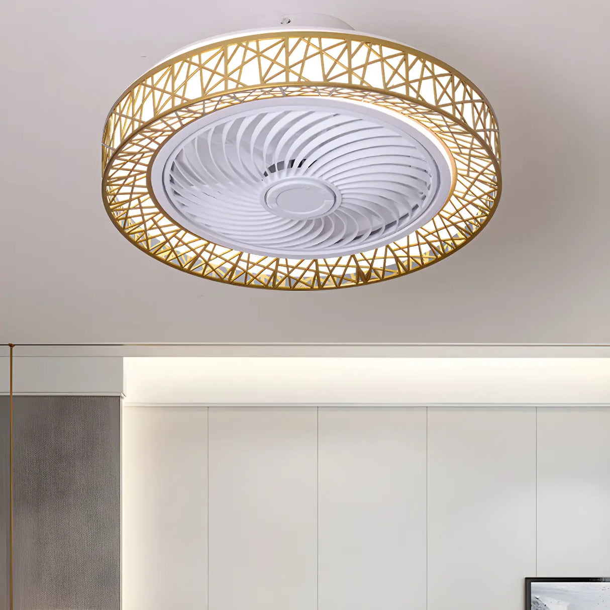Unique Hollow Round Bladeless Ceiling Fan With Light Image - 14
