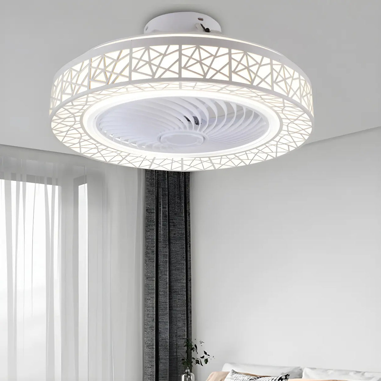 Unique Hollow Round Bladeless Ceiling Fan With Light Image - 2
