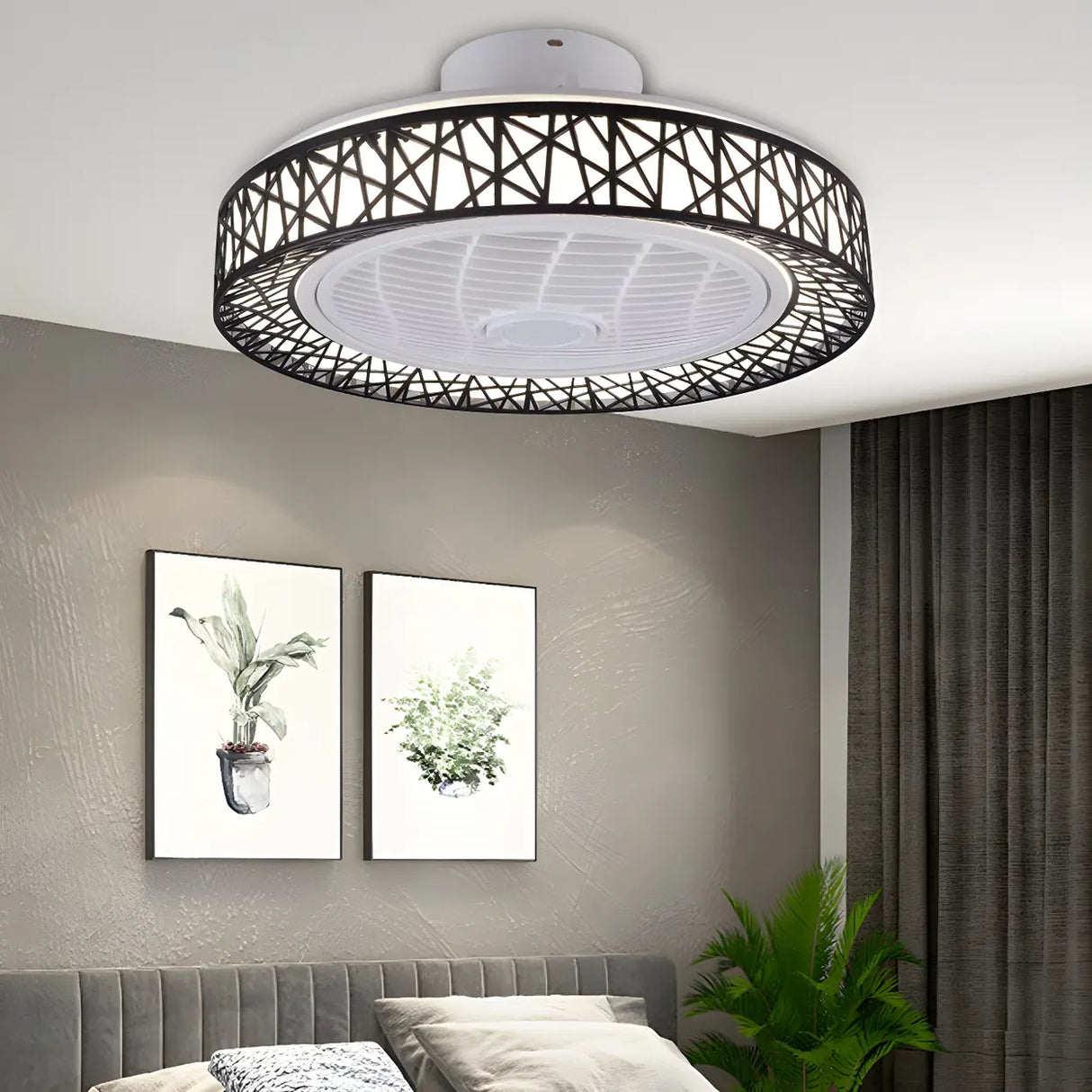 Unique Hollow Round Bladeless Ceiling Fan With Light Image - 3