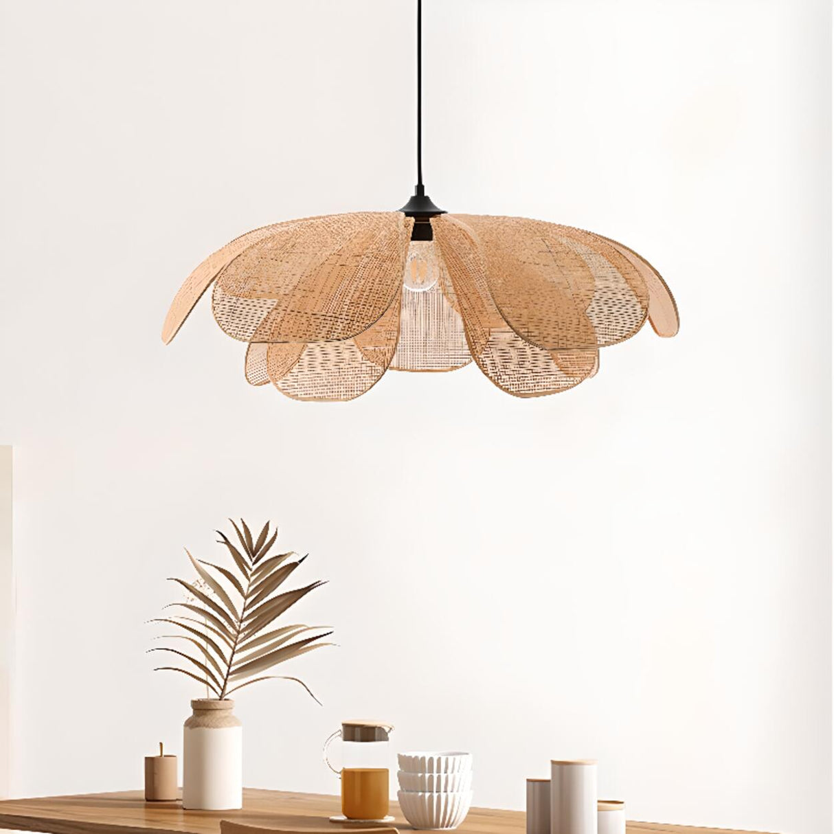 Unique Natural Flower Rattan Leaf Pendant Light Image - 1