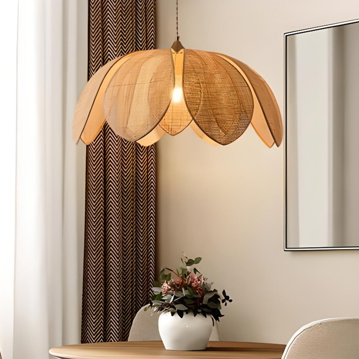 Unique Natural Flower Rattan Leaf Pendant Light Image - 2