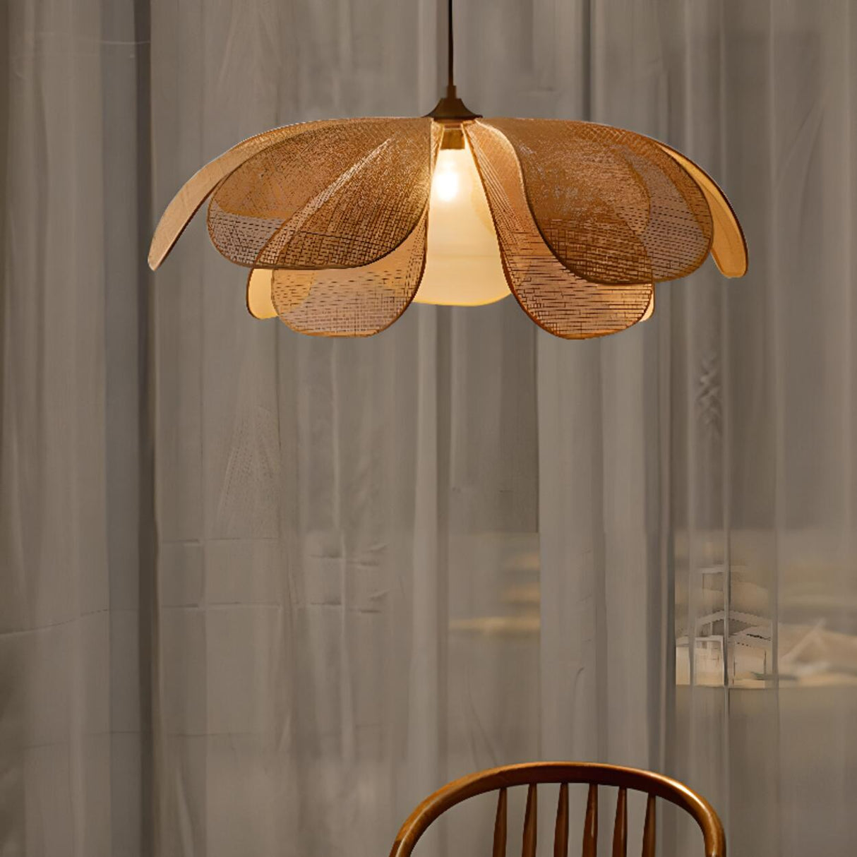 Unique Natural Flower Rattan Leaf Pendant Light Image - 4