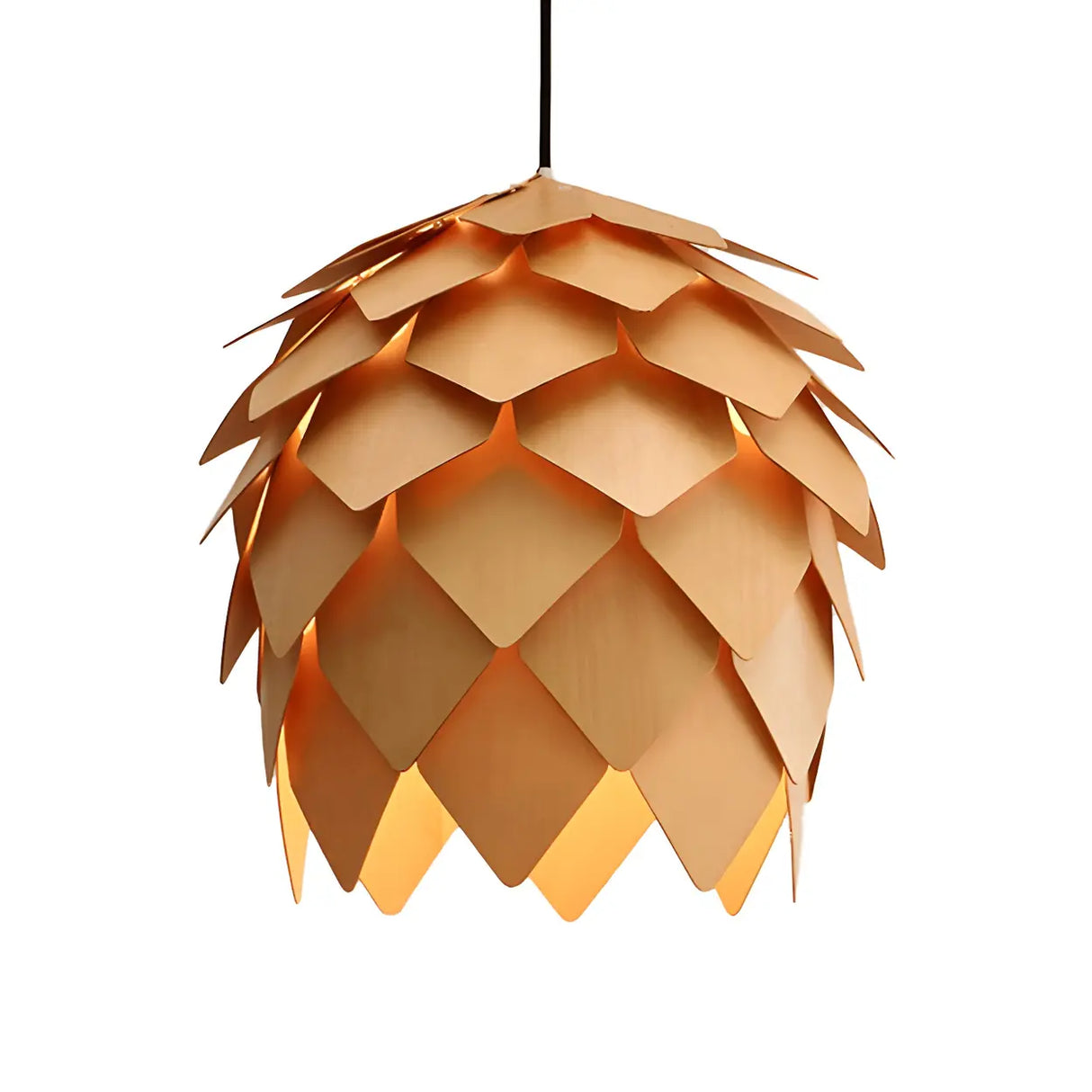 Unique Pinecone-Shaped Wood Color Pendant Light Image - 3