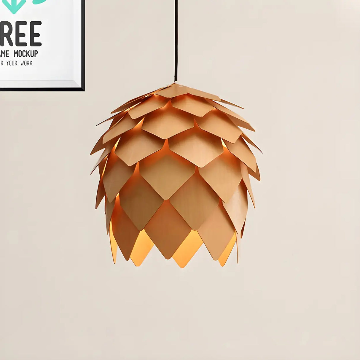 Unique Pinecone-Shaped Wood Color Pendant Light Image - 4