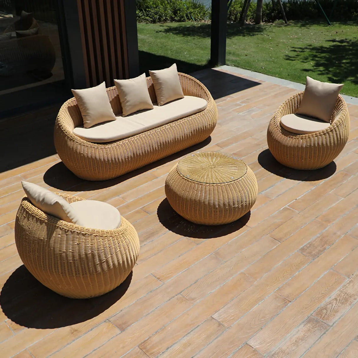 Unqiue Natural Beige Outdoor Curved Rattan Sofa Set Image - 11