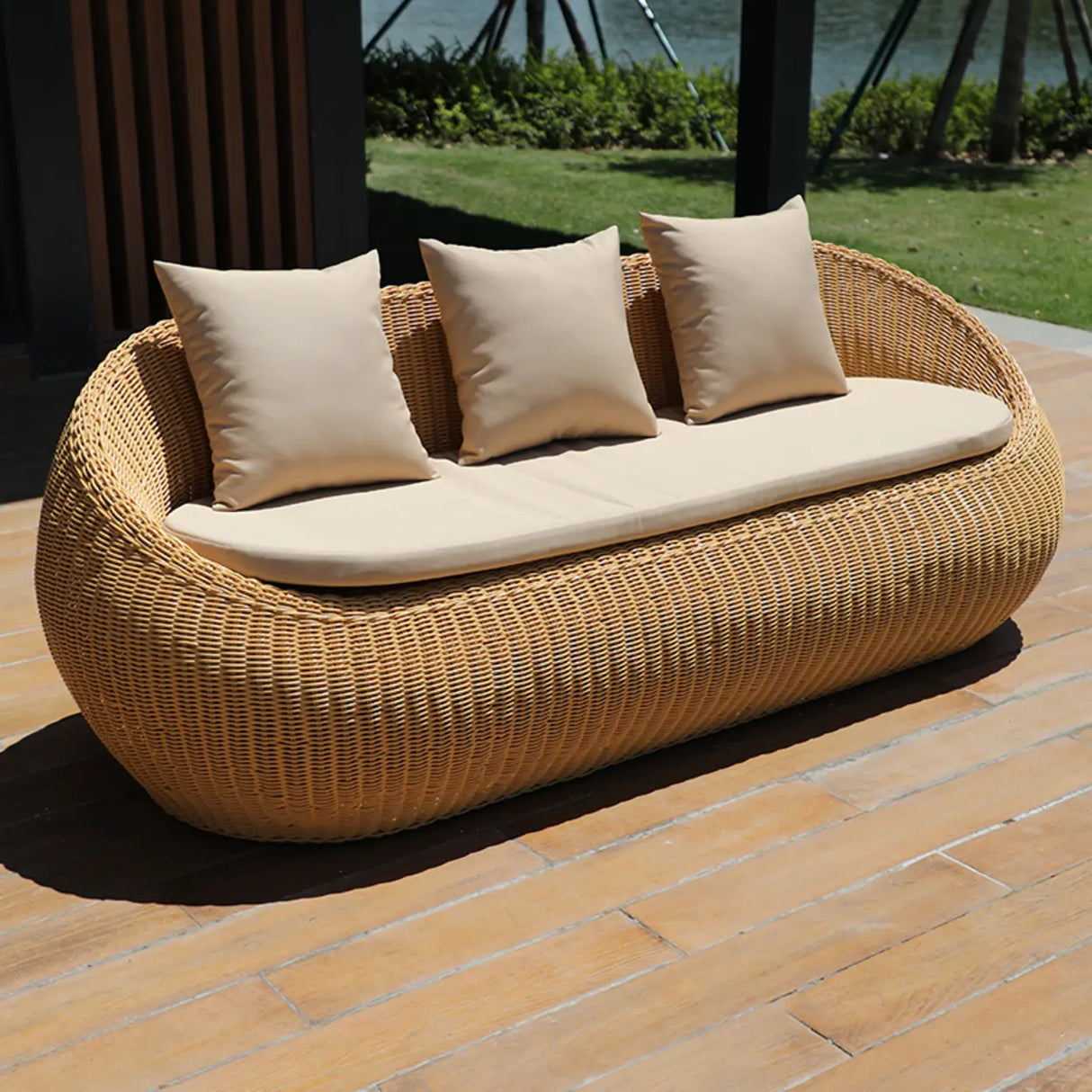 Unqiue Natural Beige Outdoor Curved Rattan Sofa Set Image - 5