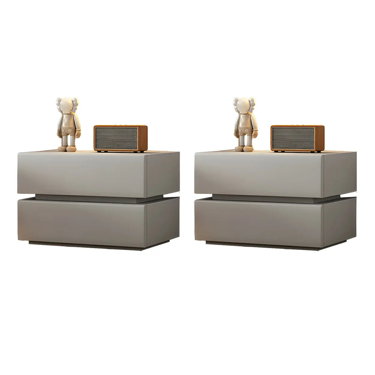 Unqiue Rectangular Wood Off-White Storage Nightstand Image - 11