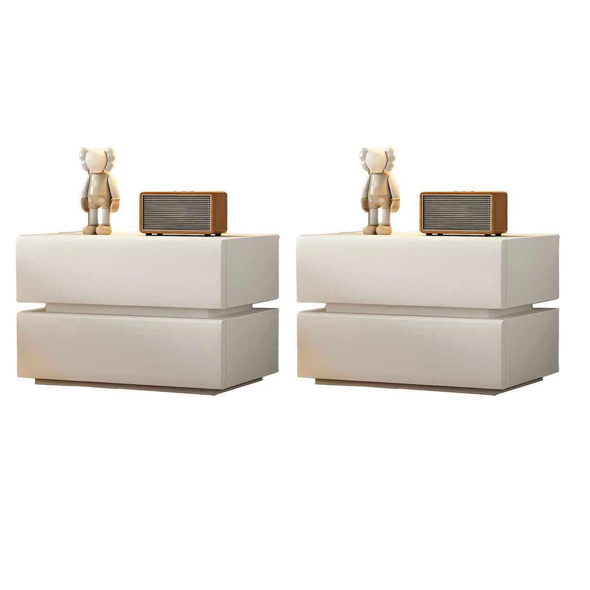 Unqiue Rectangular Wood Off-White Storage Nightstand Image - 15