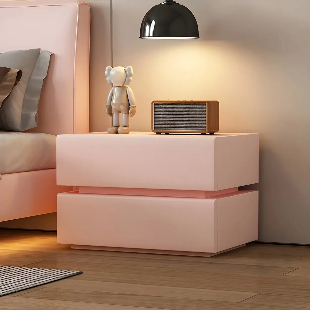 Unqiue Rectangular Wood Off-White Storage Nightstand Image - 16