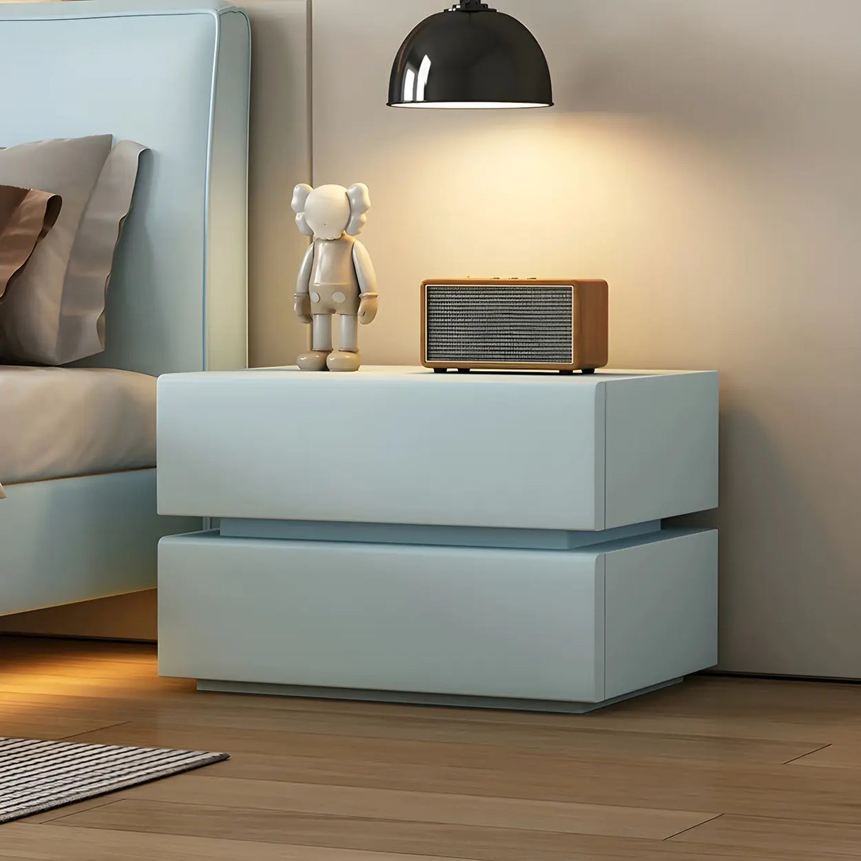 Unqiue Rectangular Wood Off-White Storage Nightstand Image - 18